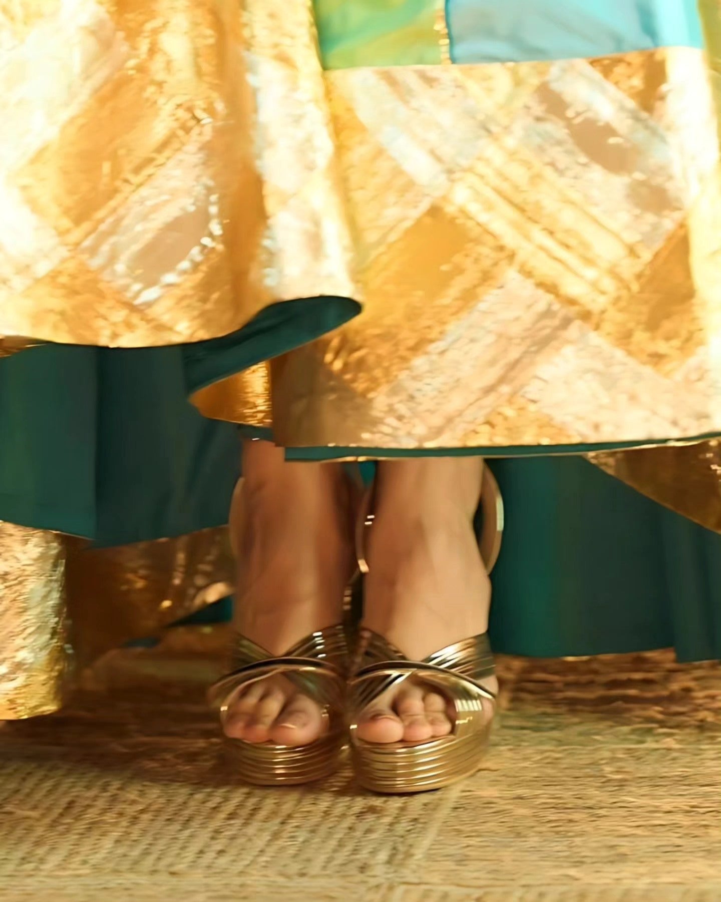 Sephyr Gold Mirror Pleated Cassandra Platform Heels
