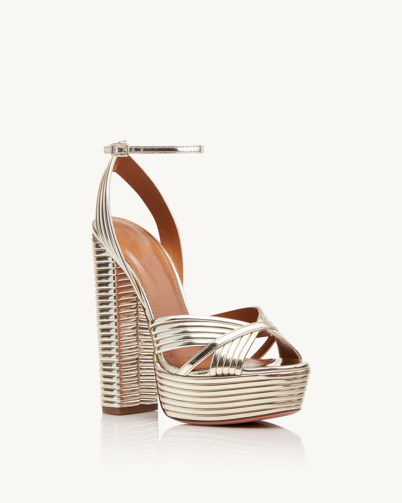 Sephyr Gold Mirror Pleated Cassandra Platform Heels
