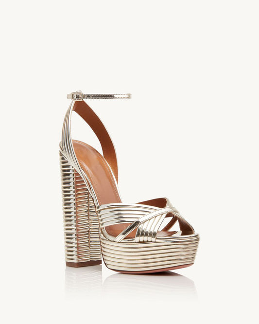 Sephyr Gold Mirror Pleated Cassandra Platform Heels