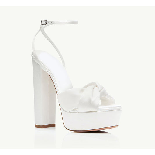 Sephyr White Alicent Peep Toe Platform Heels
