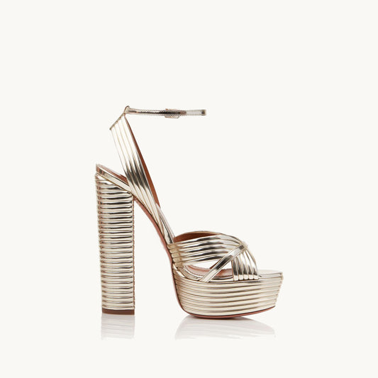 Sephyr Gold Mirror Pleated Cassandra Platform Heels