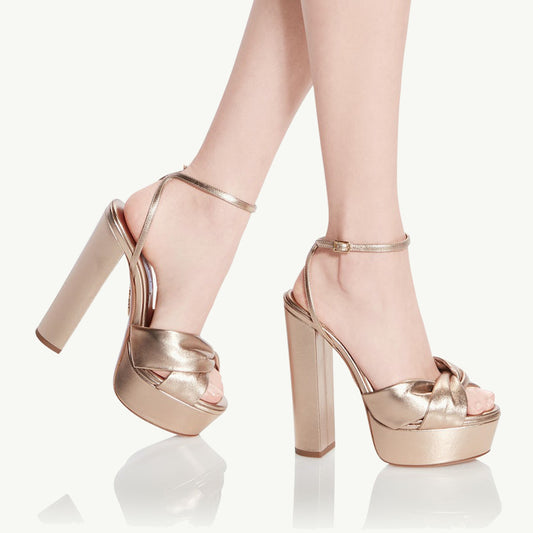 Sephyr Rose Gold Alicent Peep Toe Platform Heels